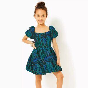 Lilly Pulitzer Girl's Koji Dress Deep Lagoon Berry Wild Metallic Brocade Size 14